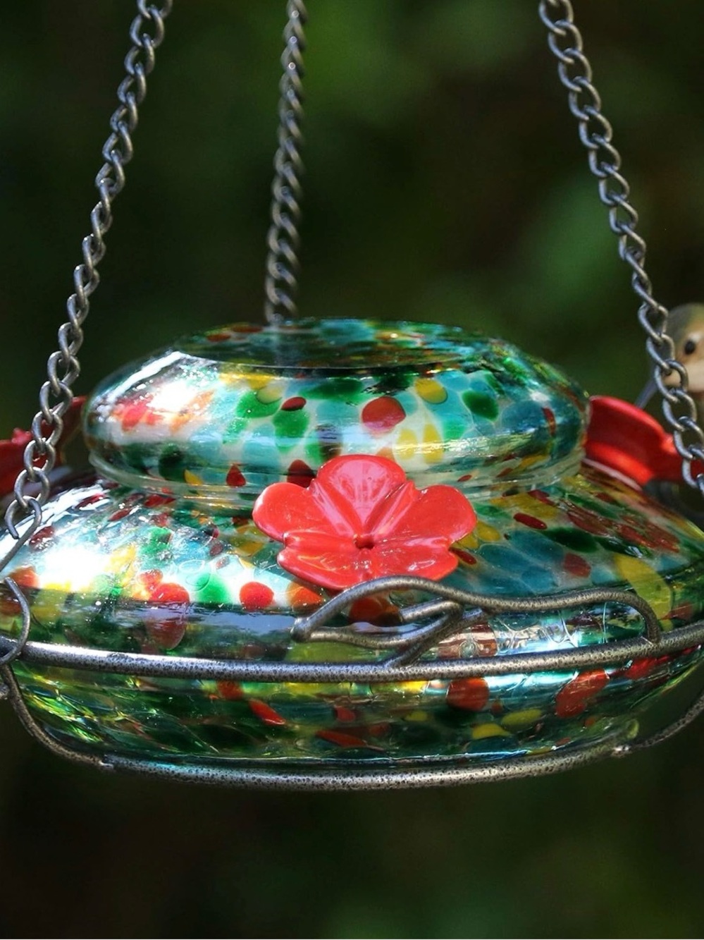 Wild Wings Colorful Glass Hummingbird Feeder - Multicolor